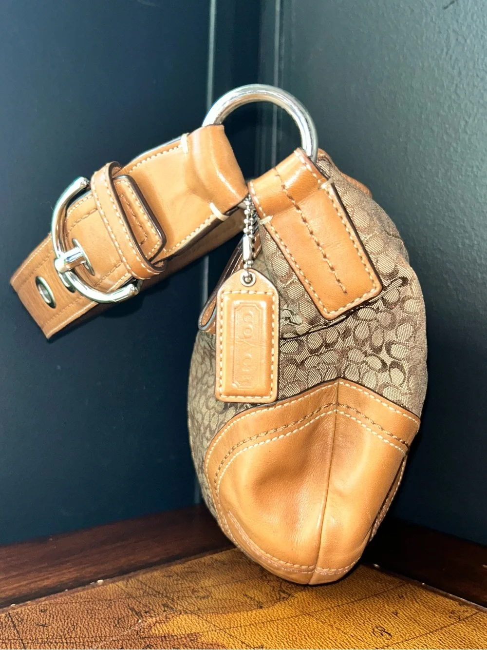 Coach 2007 Y2K Mini Kissing C Signature Monogram Tan Soho Hobo Shoulder Bag - Picture 7 of 15